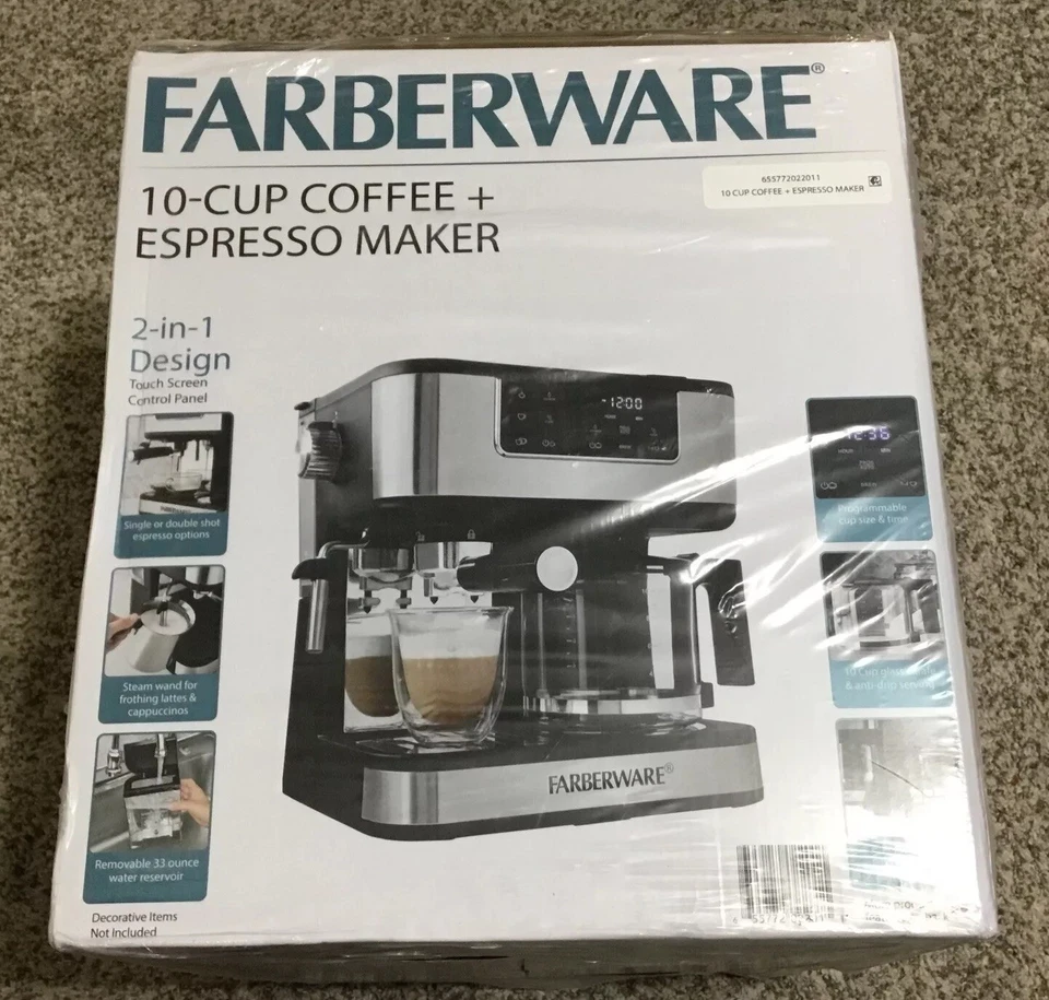 Farberware Dual Brew, 10 Cup Coffee + Espresso Maker/Machine w/Touchscreen, NEW! - Image 2 of 3