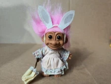 Vintage RUSS Troll 5" Doll Easter Bunny Ears Umbrella Dress Figure