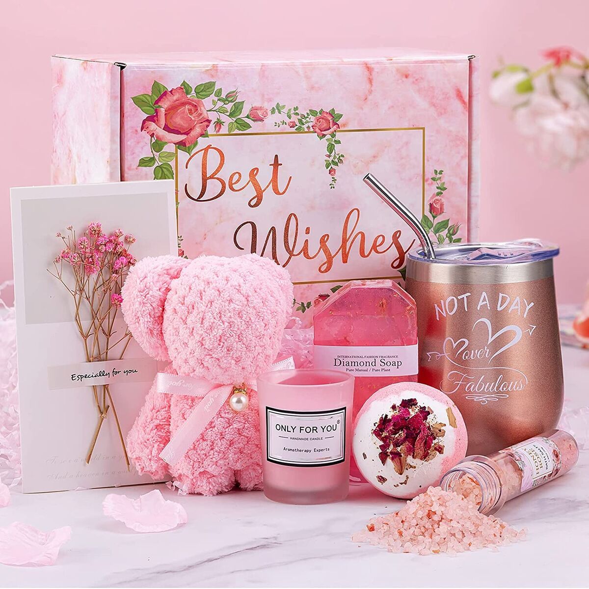 Self Care Gift Basket for Mom: New Mommy Care Package Pampering Gift Set  with Bath Accessories and Natural Skincare Products. Our Spa Day Kit for