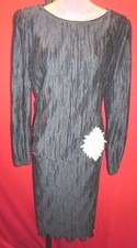 Stunning Black Texured Vintage Formal Cocktail Dress Silver Rhinestone Decor 12