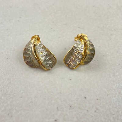 Vintage Pierced Earrings Sterling 925 Silver Gold Accents Leaf Earrings Basic