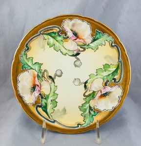 Antique JPL Limoges Porcelain Hand Painted Poppy Artist Signed Jelinek Plate