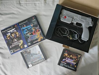 Playstation 1 + 2 PS1 + PS2 G CON 45 Gun + 4 Spiele Bundle RAR Rarität OVP 10
