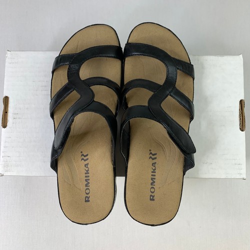 Romika sandalo donna slide nero pelle taglio slip-on scarpa aperta taglia 6,5/37 - Foto 5 di 11