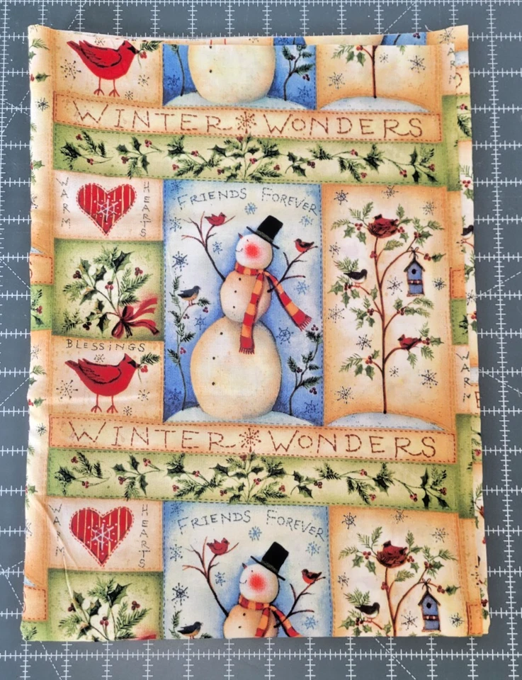 Christmas Cotton Fabric Susan Winget Wonder Snowman Birds CP42614 - Image 2 of 3