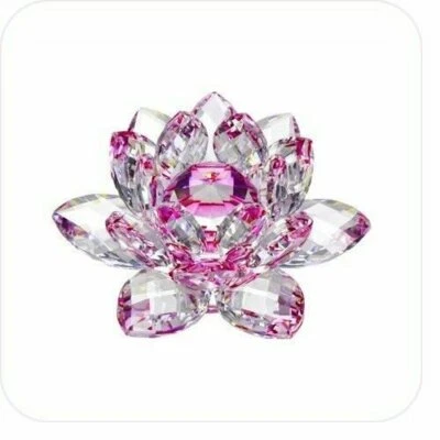 AMLONG CRYSTAL 4 inch Pink Hue Reflection Crystal Lotus with Gift Box