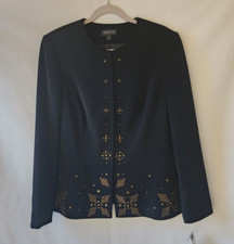 John Meyer Womens Elegant Black Blazer Jacket with Metal Elements Size 14