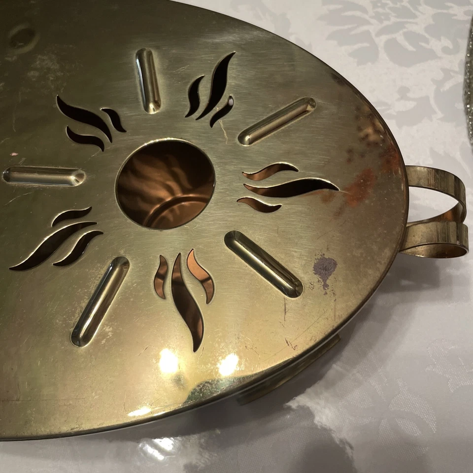 Brass & Copper Metal Food Warmer Chafing Dish 2 Two Dual Burner - Image 4 of 4