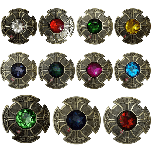 Scottish Kilt Fly Plaid Brooch Various Stone 3" Celtic Knot Pin Brooch Antique - Picture 1 of 12