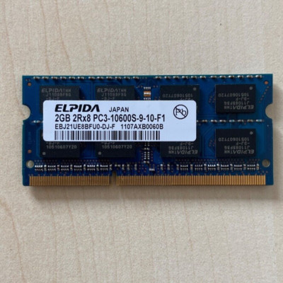 2 GB DDR3 RAM SO-DIMM 2Rx8 PC3-10600S  / Elpida EBJ21UE8BFU0-DJ-F