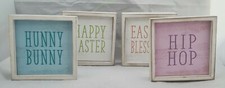 Happy Easter Blessings Spring Sign Wood Wall Table Decor Reversible Set 4 6"x6"