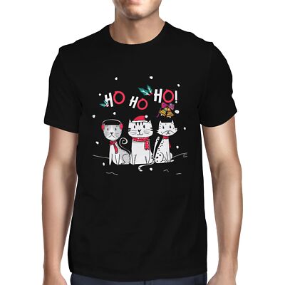 1Tee Herren T-Shirt Ho Ho Festliche Katzen Weihnachten