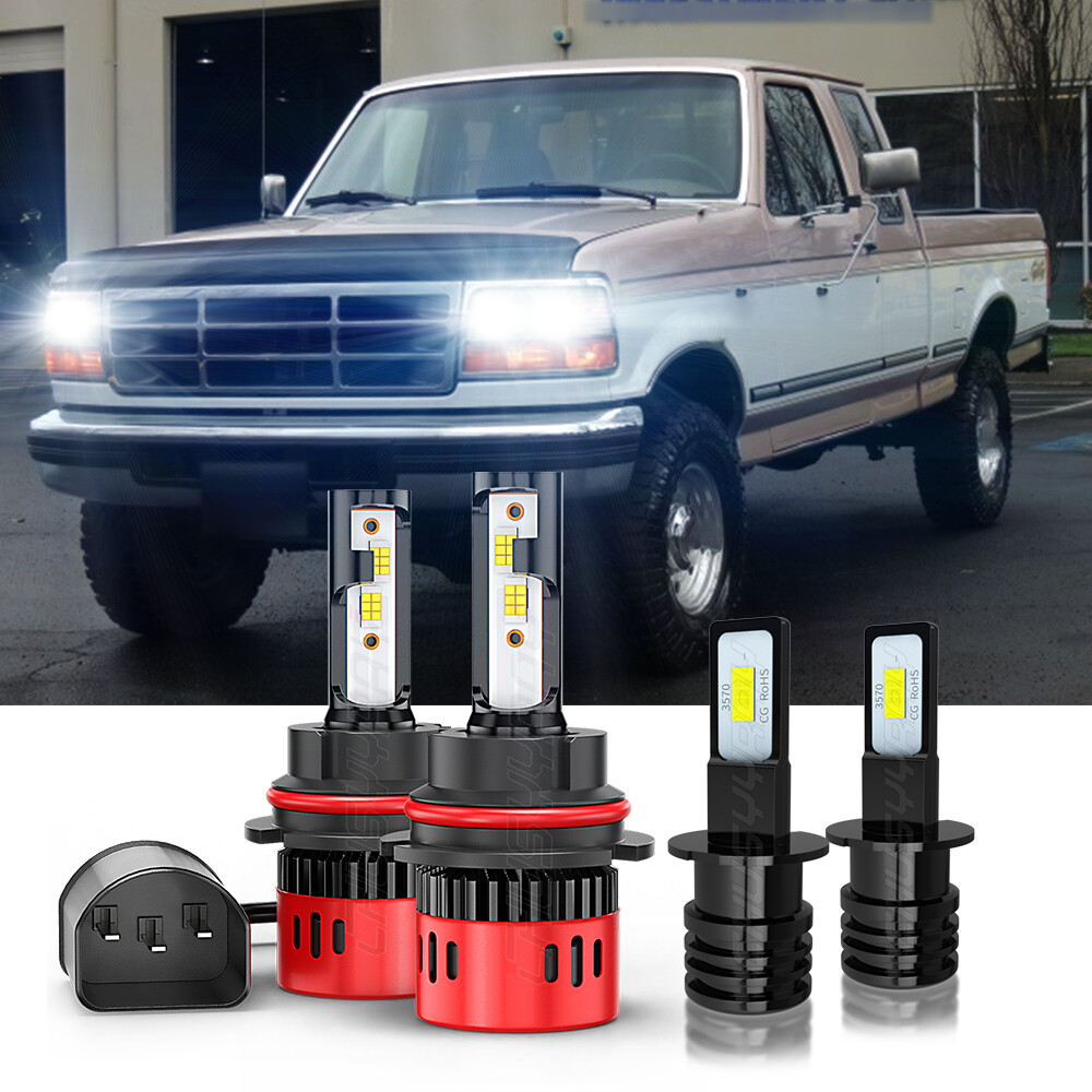 LED Headlight High Low + Fog Lights Bulbs 4Pcs For Ford F150 1995