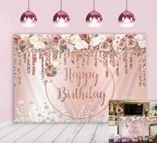 Rose Gold Glitter Photo Backdrop Rose Flowers Wreath Pearl Photography Backdrop