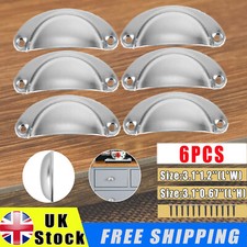 6X Shell Cup Handles Silver Iron Half Moon Cupboard Door Drawer Cabinet Handles