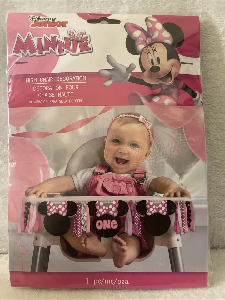 Minnie Mouse Disney Junior 1er Cumpleaños Fiesta Silla Alta UNA Bandera-Sombrero-Vela Foto 2 de 4