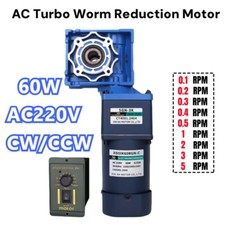 Two Stage Worm Gear Reducer Gearbox Motor Gearmotors 0.1RPM to 5RPM AC 220V 60W