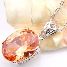 European Retro Shaped Honey Champange Topaz gemstone Silver Necklace Pendant