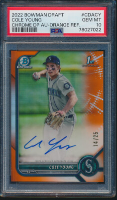 PSA 10 COLE YOUNG AUTO 1st 2022 Bowman Chrome ORANGE REFRACTOR 