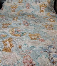 Vintage Care Bears 1982 Comforter Blanket Quilted Twin Size Bedding Grumpy RARE