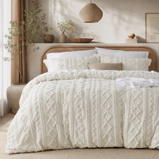 NEW Anthropologie Beige Boho King / Queen Tufted Fringe Bedding Duvet Sham Set