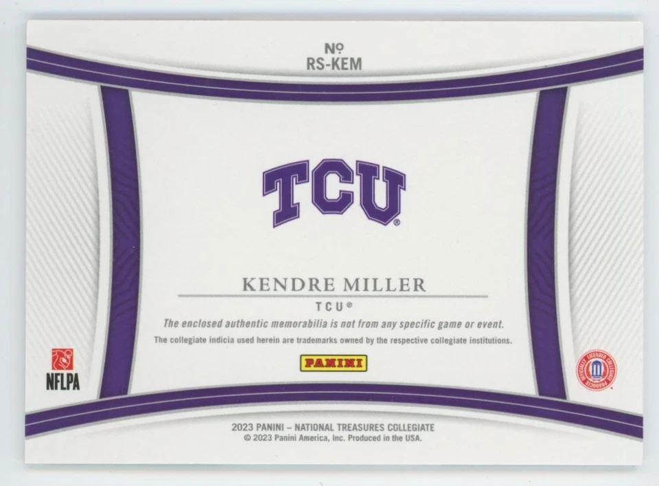 Kendre Miller 2023 Panini National Treasures Collegiate RC /99 Jumbo Jersey - Image 2 of 3