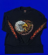 90s Vintage Harley Davidson Eagle Flames Long Sleeve Shirt XLarge USA Made