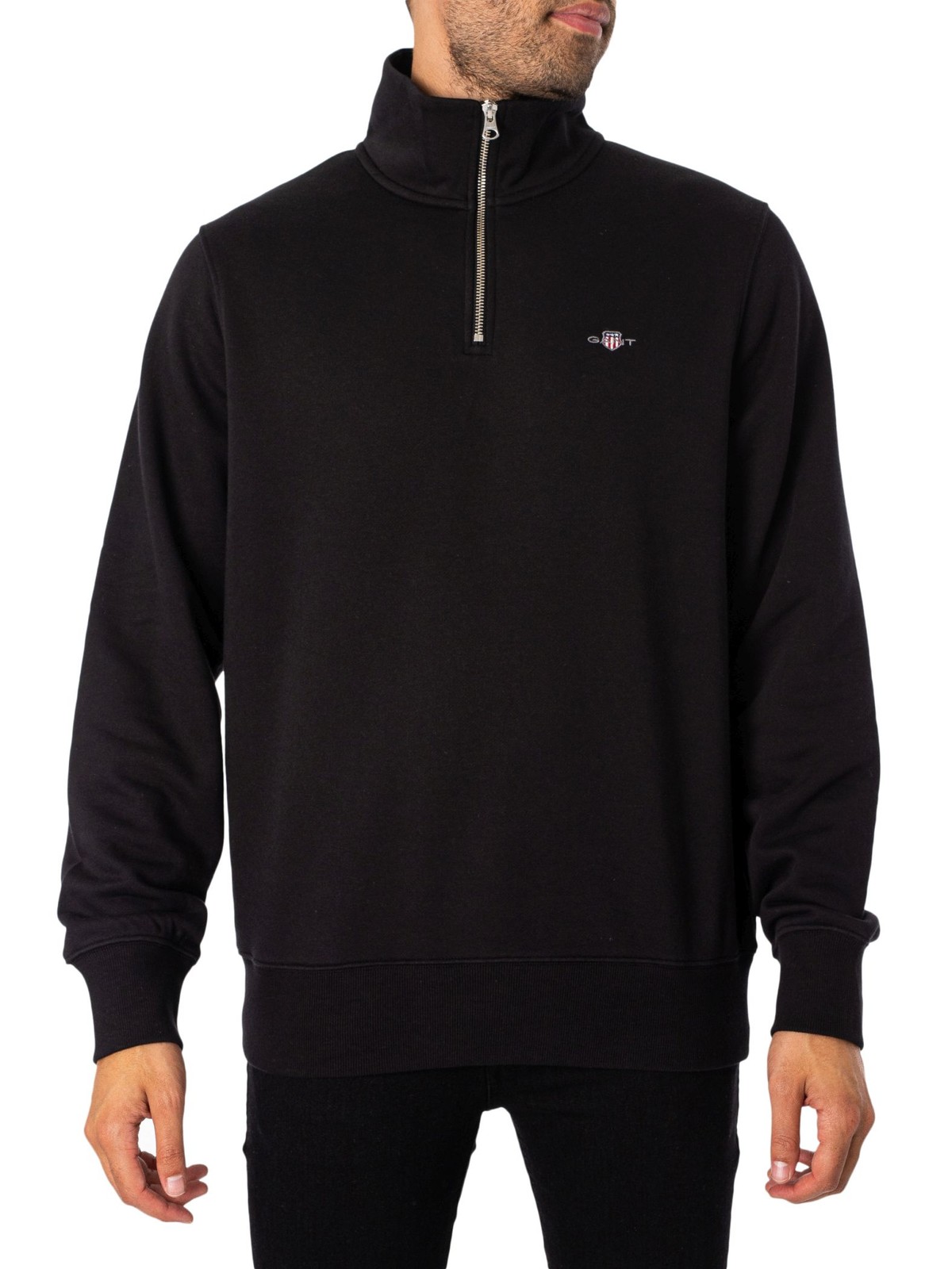 GANT Regular Shield 1/4 Zip Sweatshirt, Black - XXL
