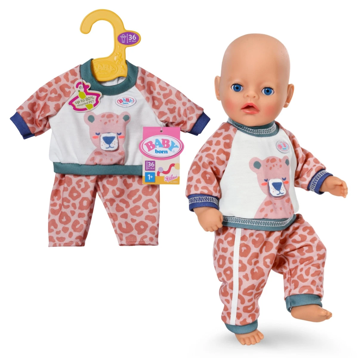 BABY born Jogging Suit, Cosy Leopard-Themed Outfit for 36cm Doll, 838112 Zapf Cr