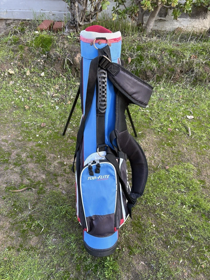 Juego de 6 palos de golf Top Flite azul para niños. Driver, híbrido, 7,9, SW, putter + bolsa derecha Foto 4 de 4