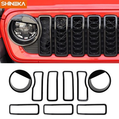 9X Front Grille &Headlight Inserts Grill Cover Trim For 24+ Jeep Wrangler JL JLU