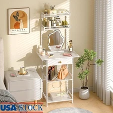 Compact Makeup Vanity W/ Drawer Storage Stylish Beauty Table Small Spaces New