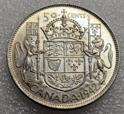 1942 50 Cents Canada AU-UNC King George VI #105