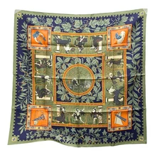 Hermes Carre 90 Silk Scarf Musique des Dieux Green Used