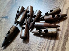Vintage Lot Of 10 Mahogany Wood Cone Shaped 2-Hole Toggle Buttons 2.25"