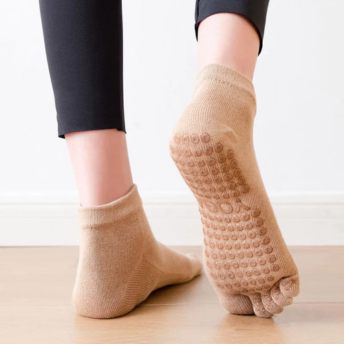 Pilates Tanz Gym Yoga Socken Baumwolle Fünf-Finger rutschfeste Sportsocken atmungsaktiv - Bild 11 von 30