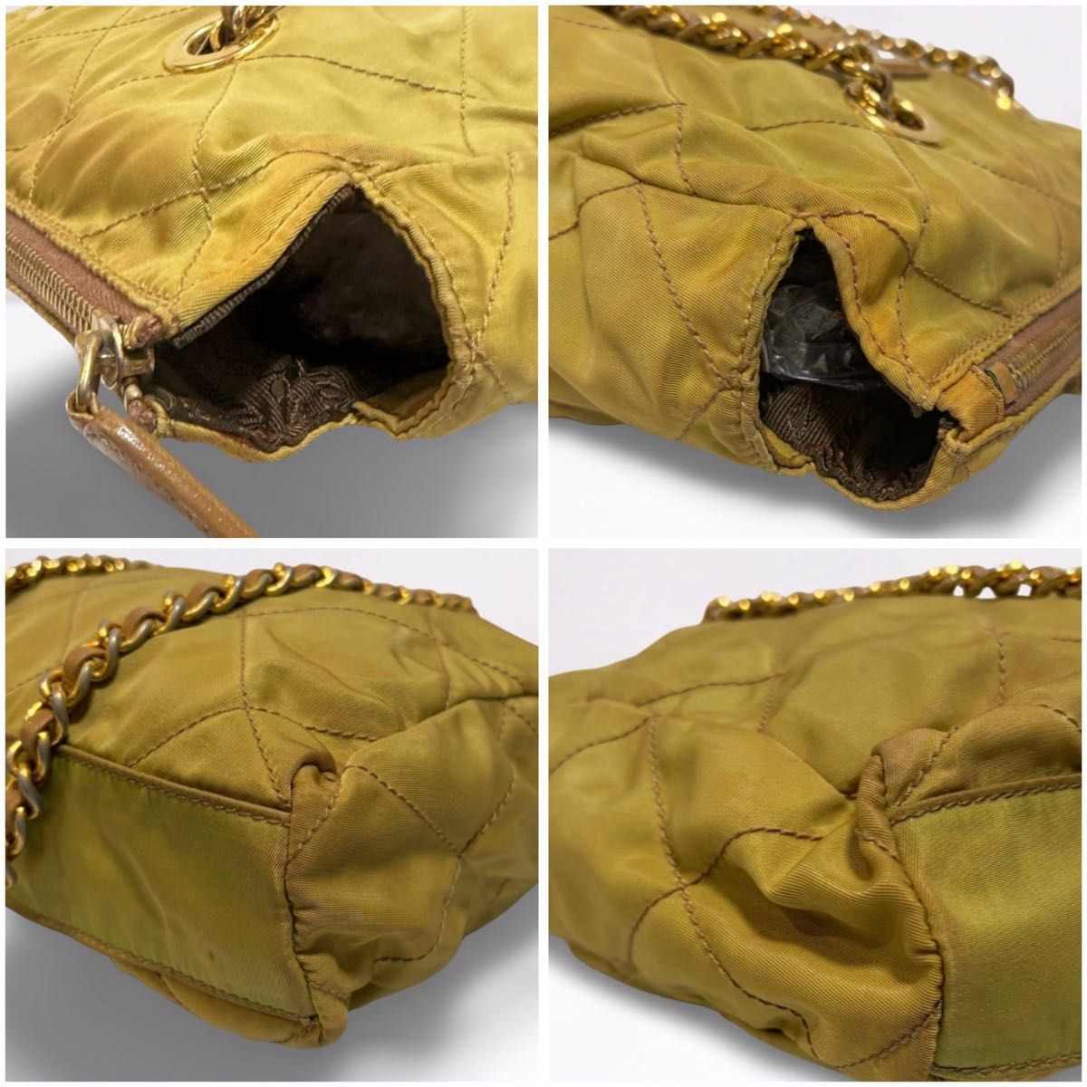 PRADA Quilted Nylon Chain Shoulder Bag Khaki Gold Beige USED from Japan #SA thumbnail 7
