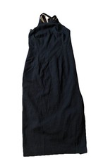 Vintage Linen Dress Lagen Boho Cris Cross Back Maxi Sheath Classic Black Small