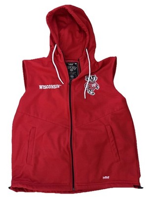 Wisconsin Badgers Franchise Club Gym Fleece Full-Zip Hoodie Vest - Red Sz M ~EUC