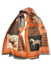 Luxury Cashmere Horse Equestrian Wrap Scarf for Women Winter Shawl