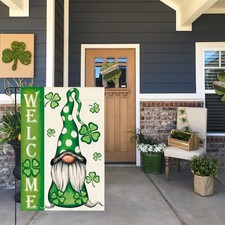 St Patricks Day Decorations Shamrock Gnome Welcome Garden Yard Flag Gift 12"x18"