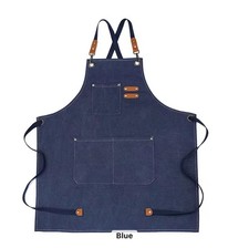 Blue Unisex Kitchen Apron Canvas Adjustable Chef Cotton For Cooking Baking BBQ