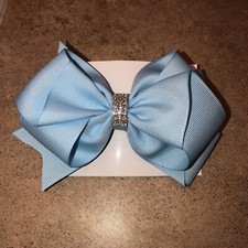 Large 5" Light Blue Hair Bow With Rhinestone Accent/Alligator Clip Handmade New