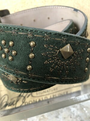 Donald Pliner Belt Dark Green Suede Embellished Gold Metal  display picture 3