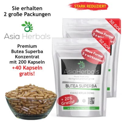 ASIA HERBALS Butea Superba - 3 Fach Konzentrat - 240 Kapseln - Premium Qualität - 1050mg