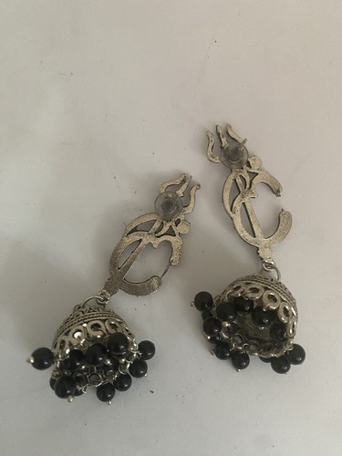 Om TRIDENT SHIVA Earrings Silver Rhodium Plated Ohm Yoga Meditation Dangle WOMEN - Picture 3 of 4