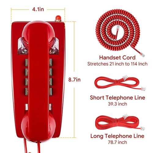 Retro Telefony ścienne do telefonów stacjonarnych z mechanicznym dzwonkiem Klasyczny telefon przewodowy... - Zdjęcie 5 z 7