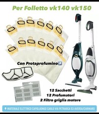 SACCHETTI FOLLETTO VK 140 VK 150 12PZ +12 PROFUMI +2 FILTRO MOTORE SACCHI FILTRI