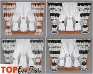 Voile Net Curtains Ready Made Striped Grey Black Brown Beige 197 X 63 Modern Ebay