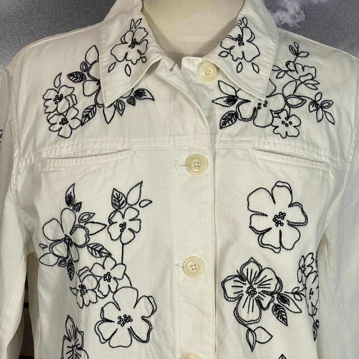 Jones new york white denim jacket sale